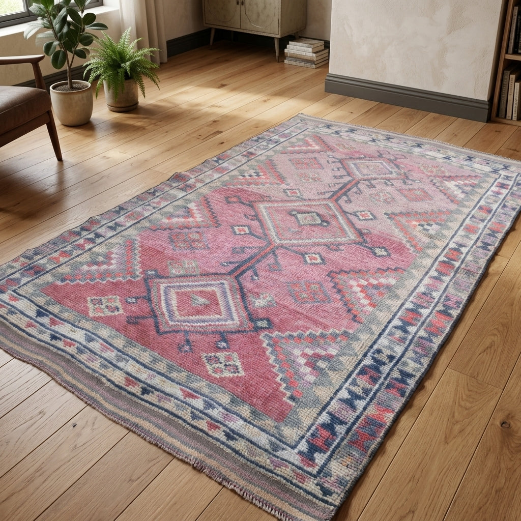 Geometric pattern on the Silabike vintage area rug – handmade in Anatolia, Turkey