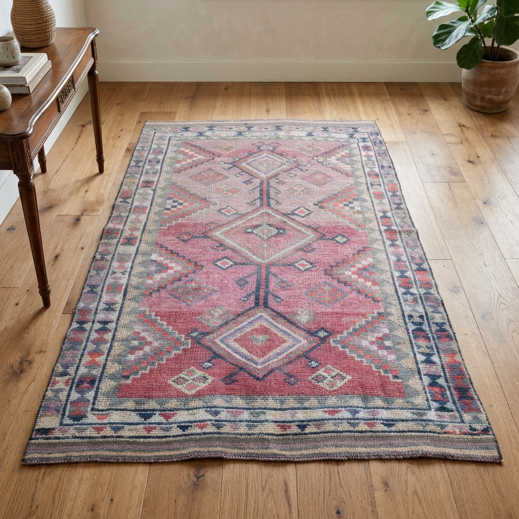 Geometric pattern on the Silabike vintage area rug – handmade in Anatolia, Turkey
