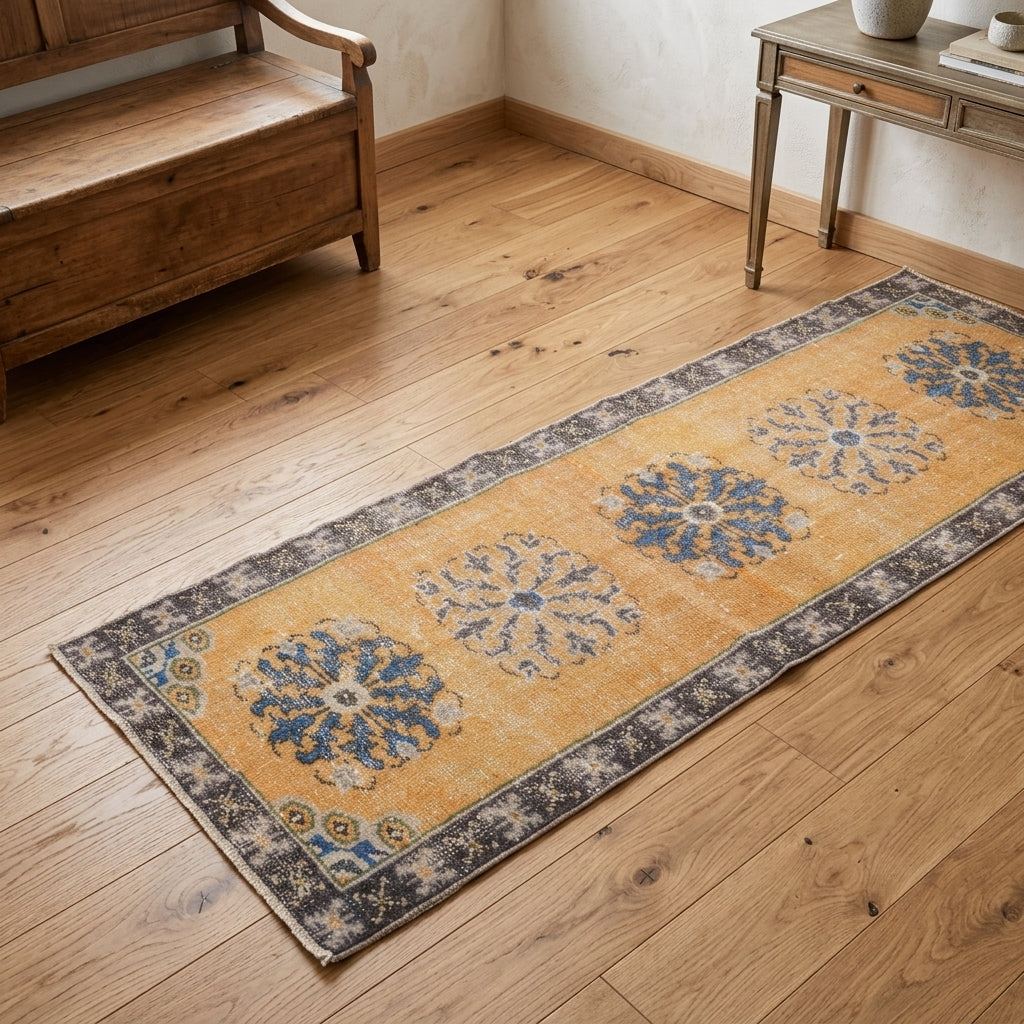 Oriental pattern on the Gumushane vintage runner rug – handmade in Anatolia, Turkey