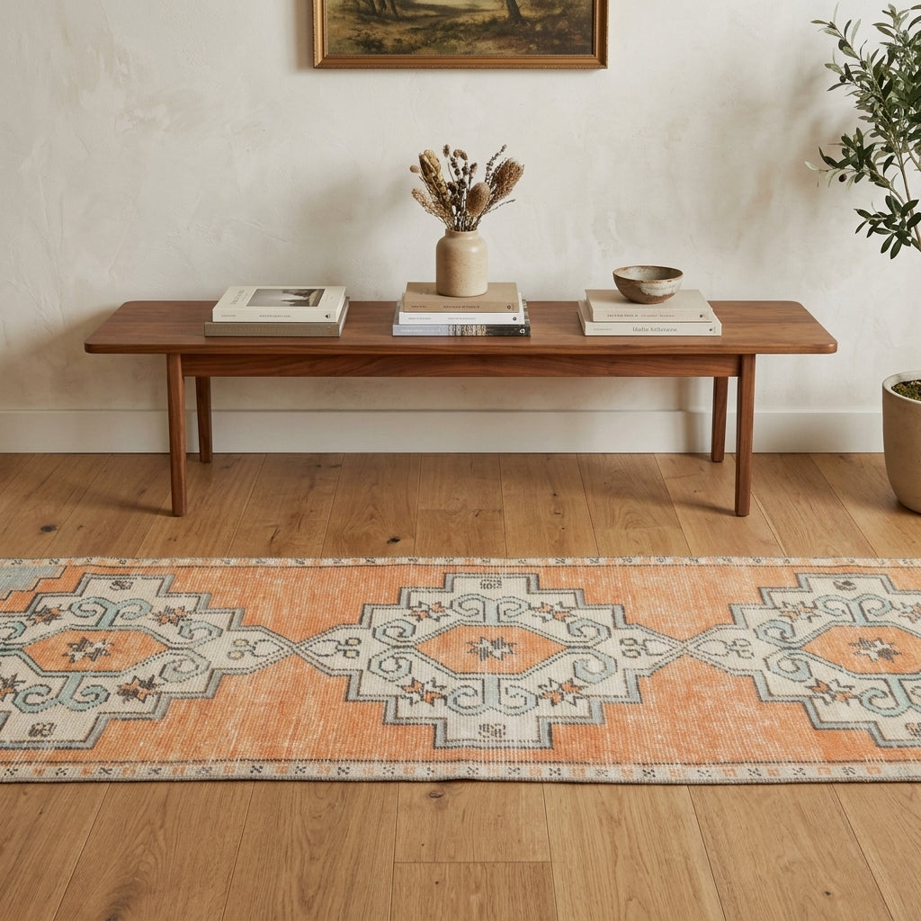 Oriental pattern on the Gumusbike vintage runner rug – handmade in Anatolia, Turkey