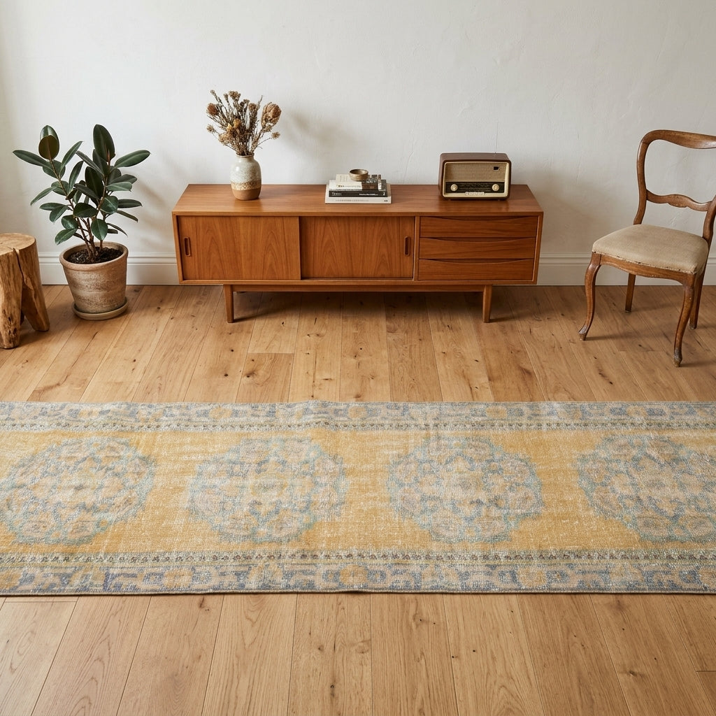 Oriental pattern on the Goncayar vintage runner rug – handmade in Anatolia, Turkey