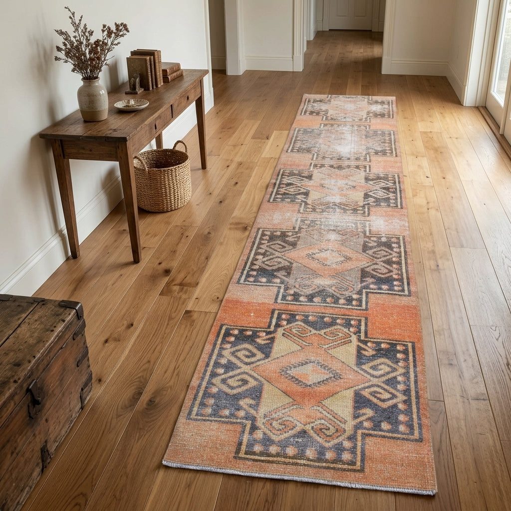 Oriental pattern on the Goknihal vintage runner rug – handmade in Anatolia, Turkey