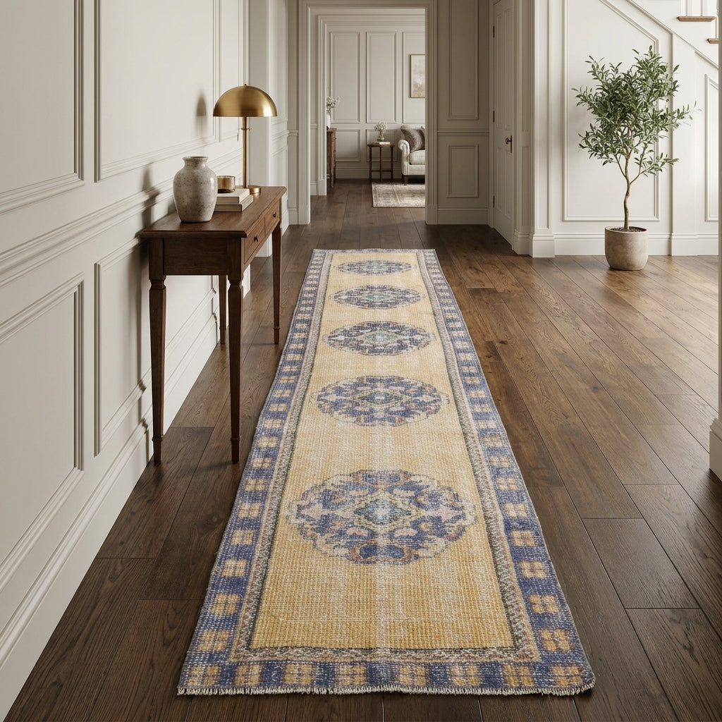Oriental pattern on the Glaucanthe vintage runner rug – handmade in Anatolia, Turkey