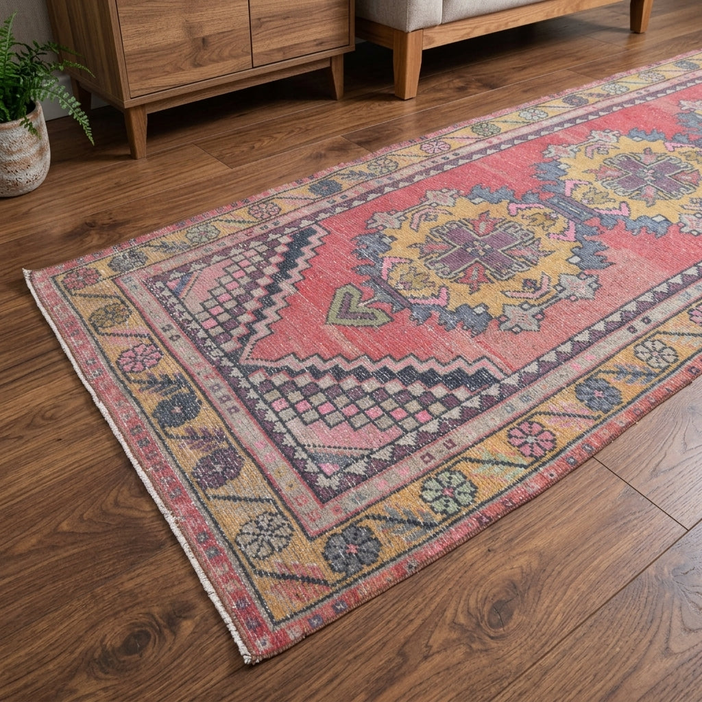 Oriental pattern on the Fundapezir vintage runner rug – handmade in Anatolia, Turkey