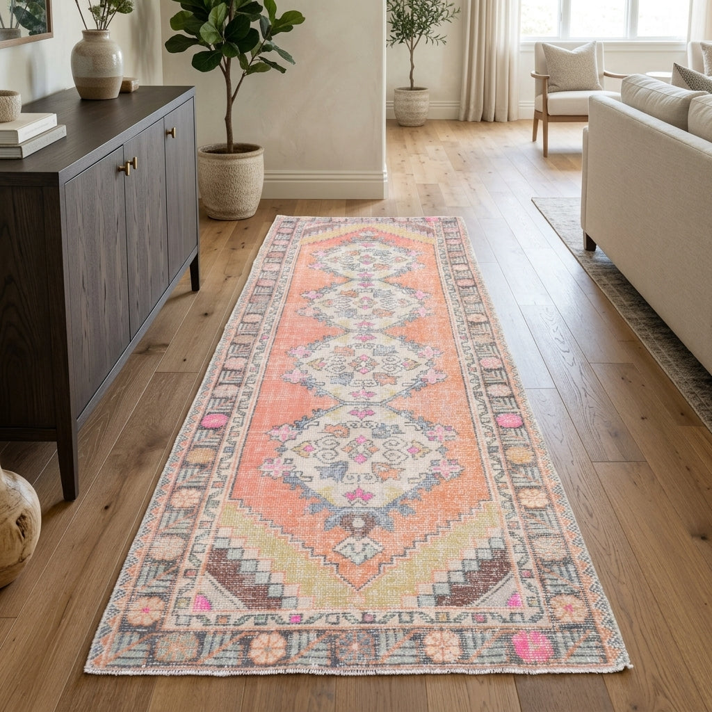 Oriental pattern on the Fulyaefruz vintage runner rug – handmade in Anatolia, Turkey