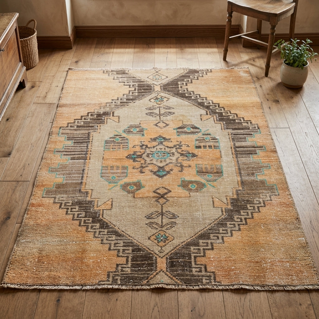 Oriental pattern on the Nurpare vintage area rug – handmade in Anatolia, Turkey