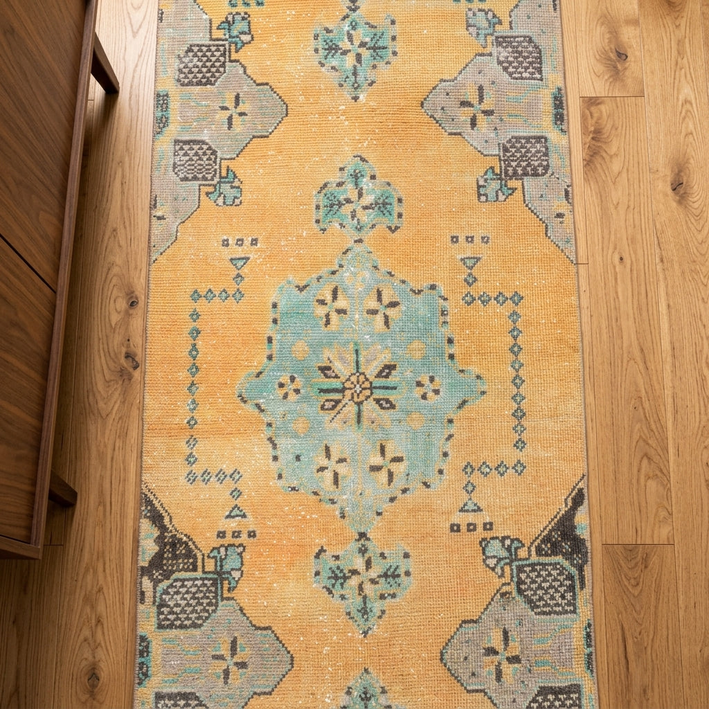 Oriental pattern on the Evippe vintage runner rug – handmade in Anatolia, Turkey