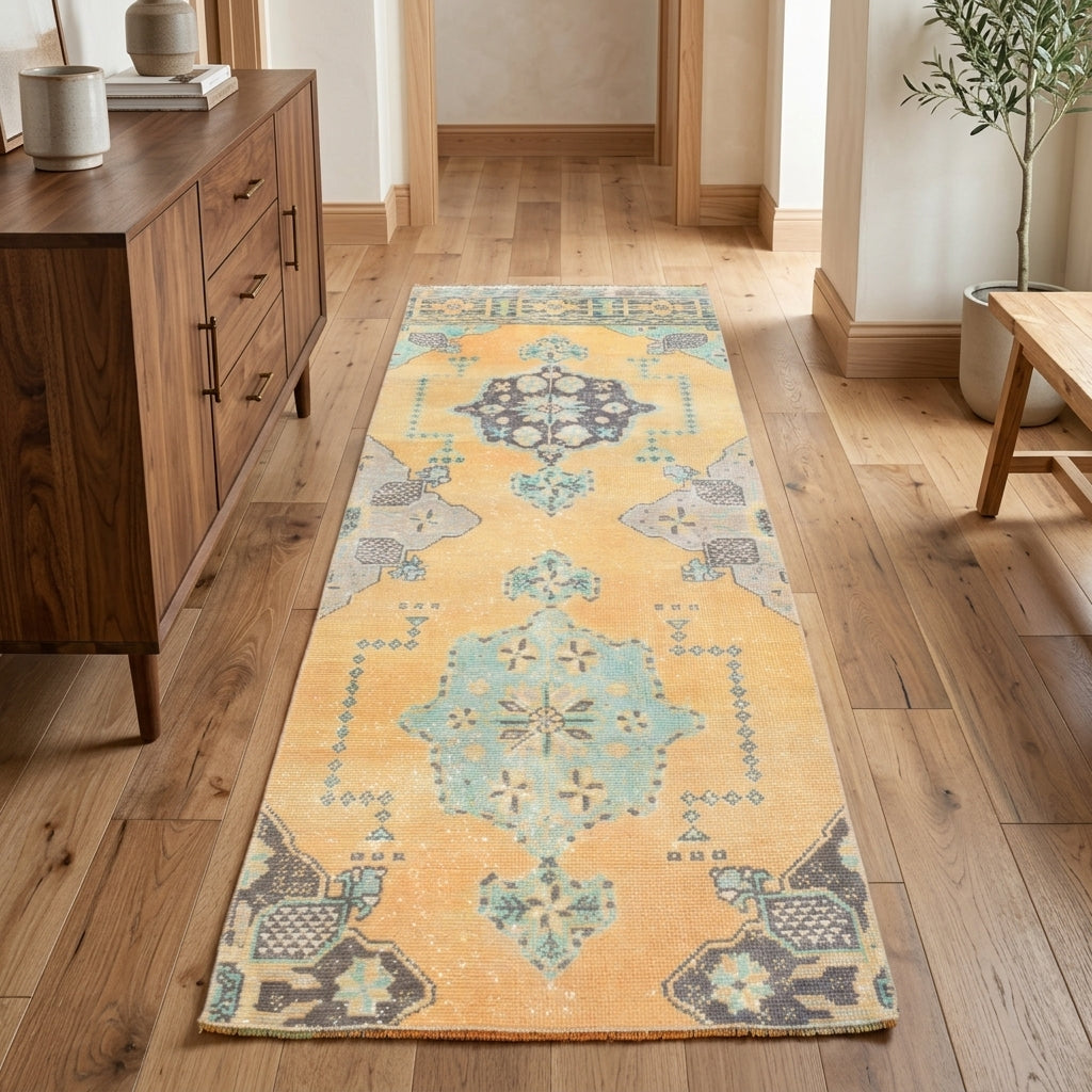 Oriental pattern on the Evippe vintage runner rug – handmade in Anatolia, Turkey
