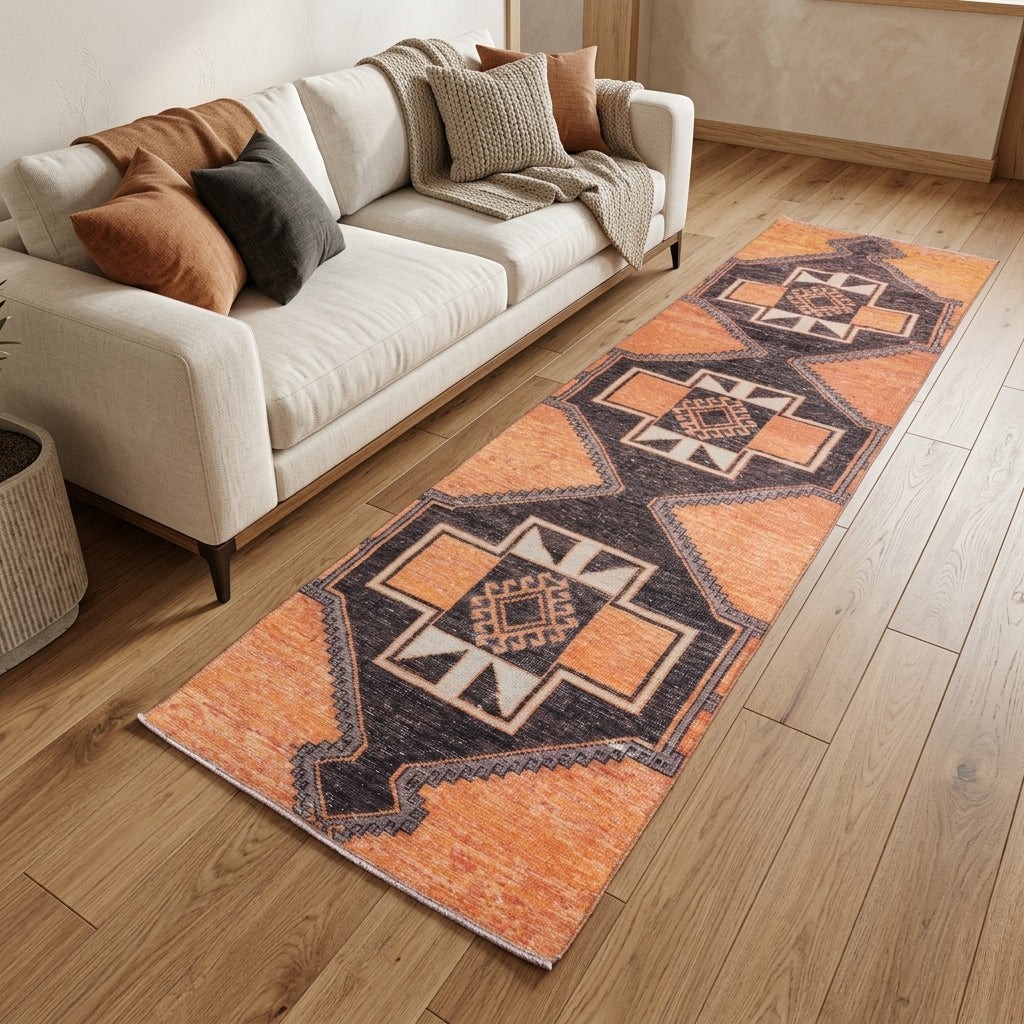 Geometric pattern on the Eumorphe vintage runner rug – handmade in Anatolia, Turkey