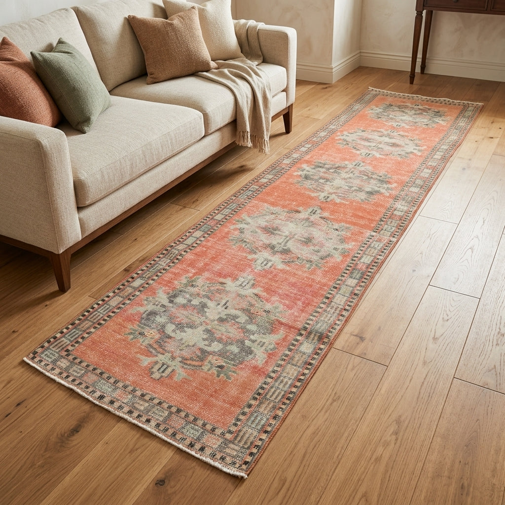 Oriental pattern on the Elounda vintage runner rug – handmade in Anatolia, Turkey