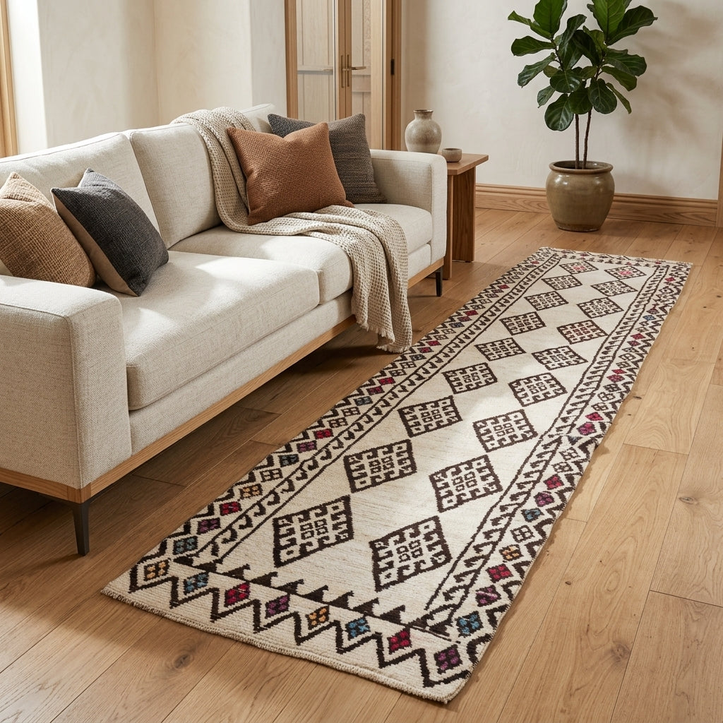 Ikat pattern on the Elifsad vintage runner rug – handmade in Anatolia, Turkey