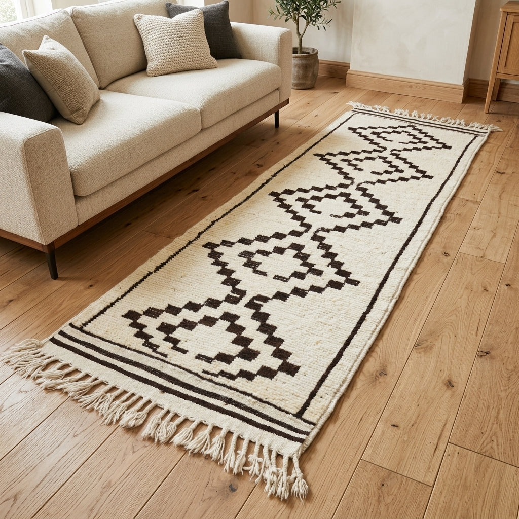Ikat pattern on the Elifnihal vintage runner rug – handmade in Anatolia, Turkey