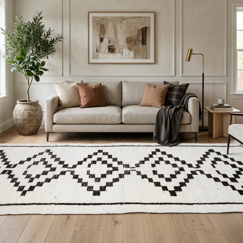 Ikat pattern on the Elifnihal vintage runner rug – handmade in Anatolia, Turkey