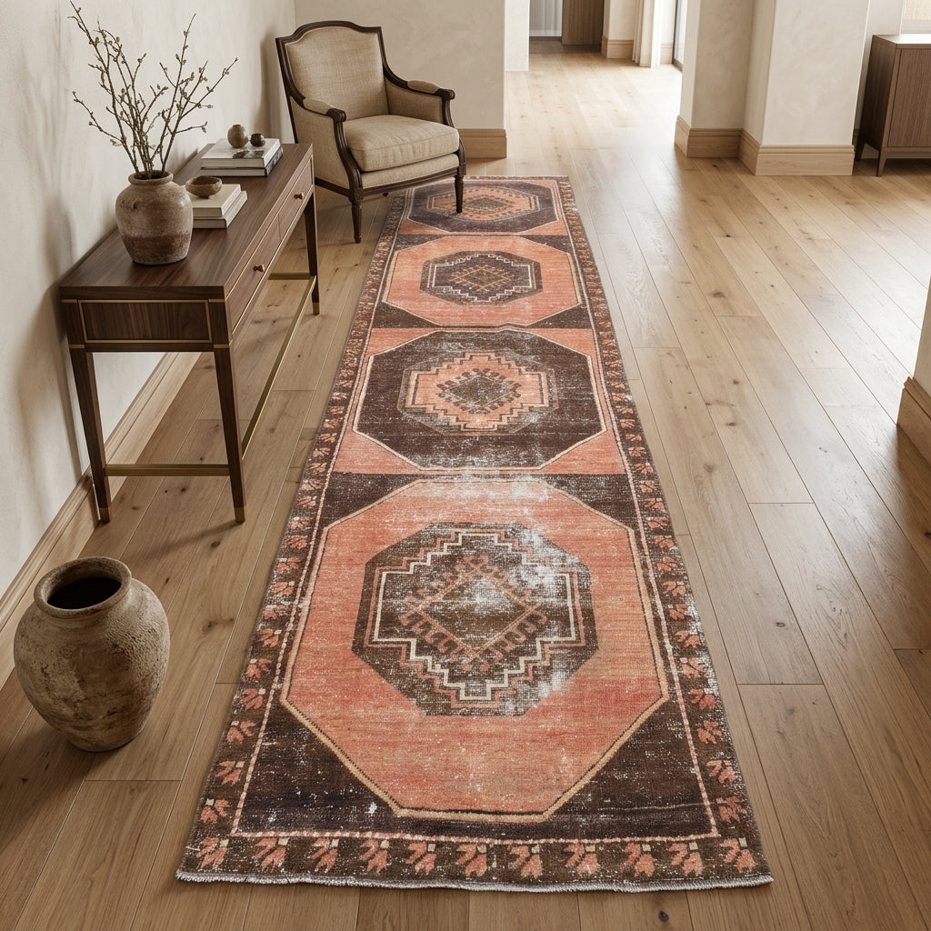 Geometric pattern on the Eleuthekleia vintage runner rug – handmade in Anatolia, Turkey
