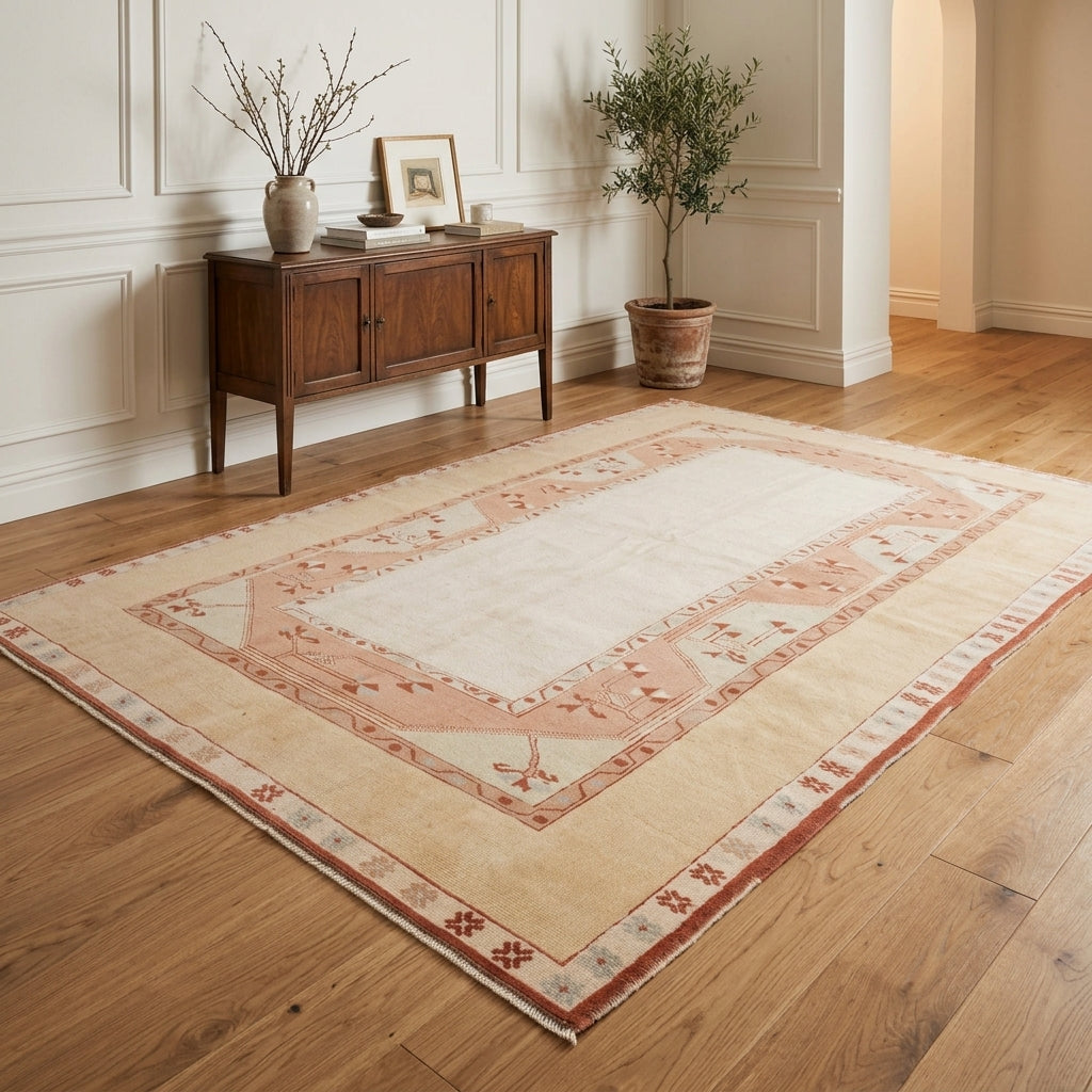 Ikat pattern on the Rewsen vintage area rug – handmade in Milas, Turkey