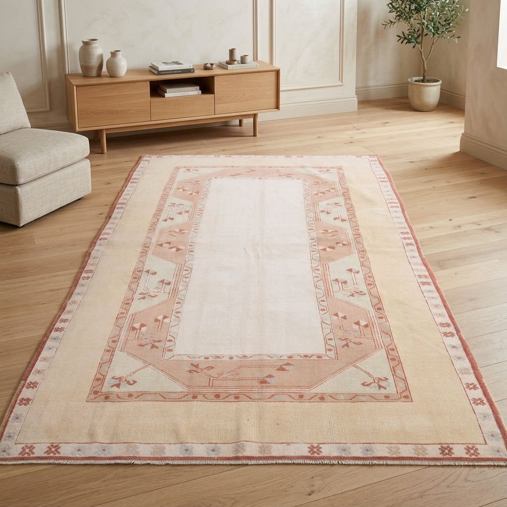 Ikat pattern on the Rewsen vintage area rug – handmade in Milas, Turkey