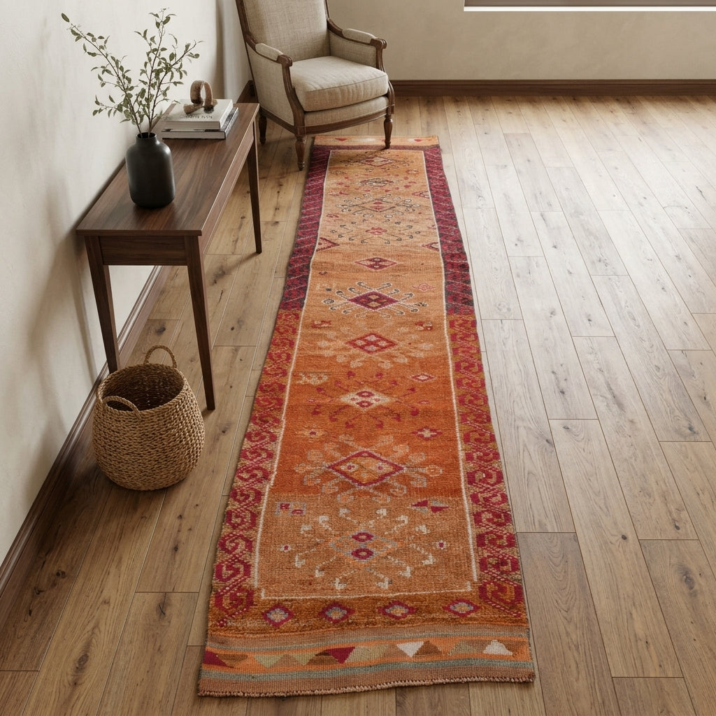 Oriental pattern on the Ecetac vintage runner rug – handmade in Anatolia, Turkey