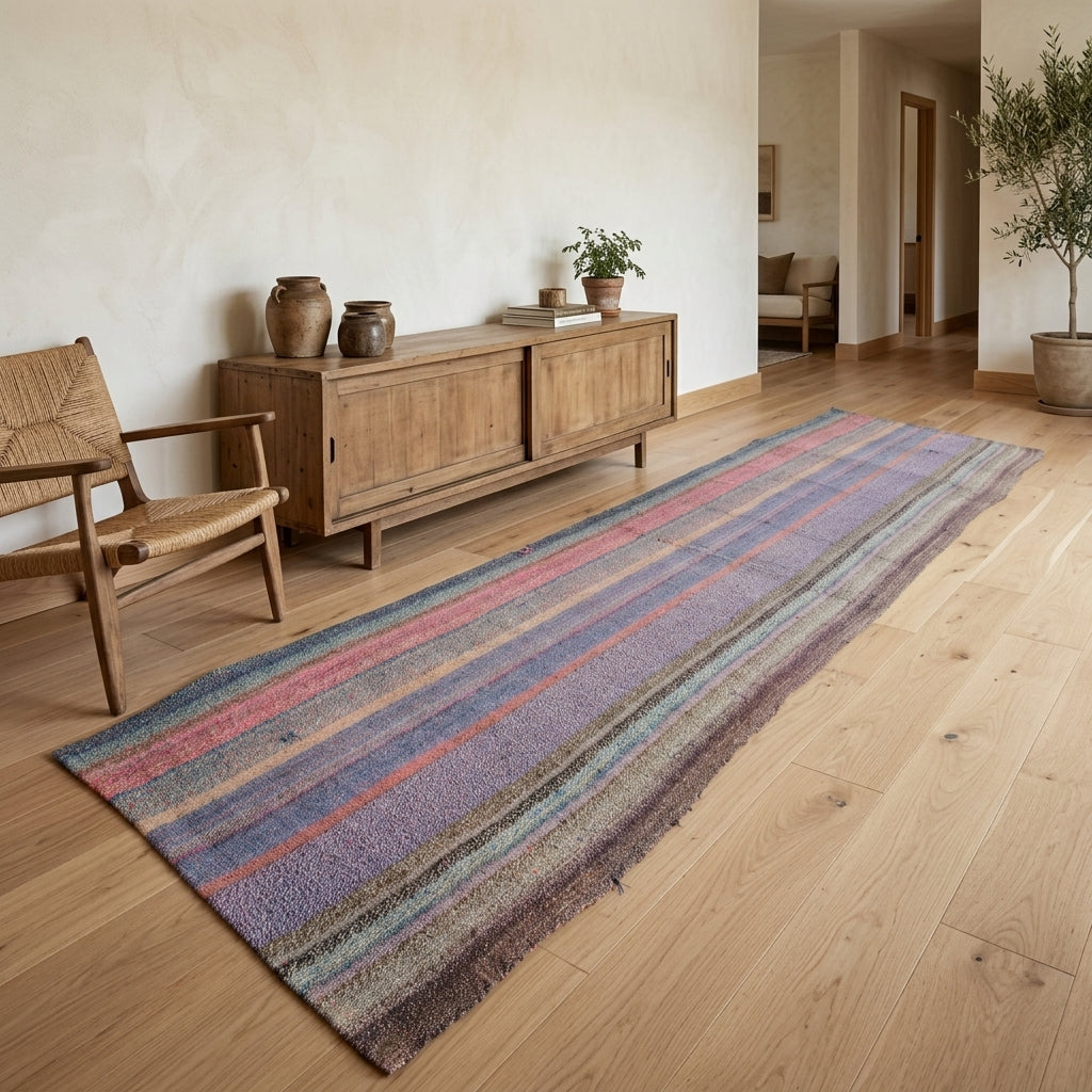Striped pattern on the Ihlamurperi vintage kilim runner rug – handwoven flatweave in Anatolia, Turkey