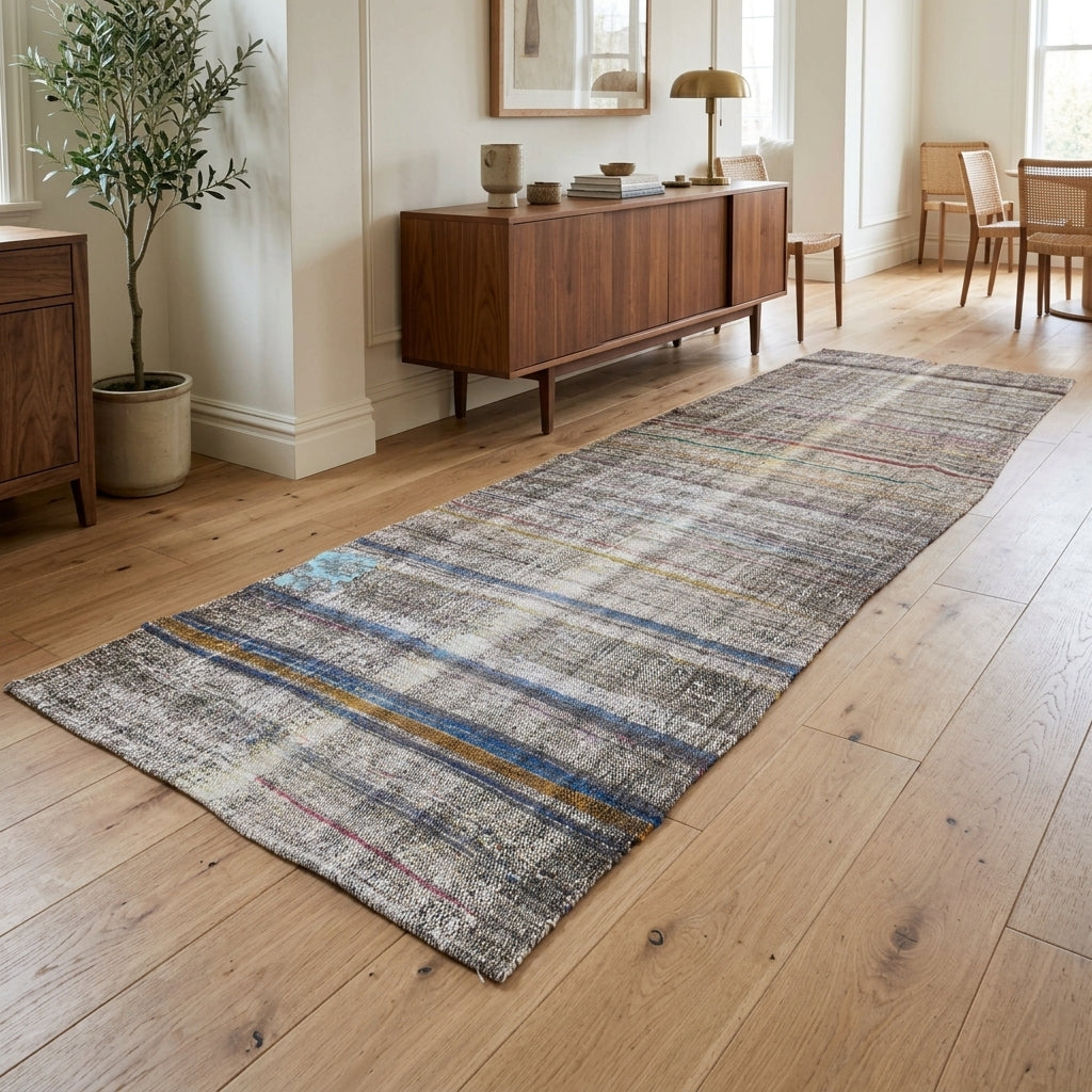 Striped pattern on the Iaso vintage kilim runner rug – handwoven flatweave in Anatolia, Turkey