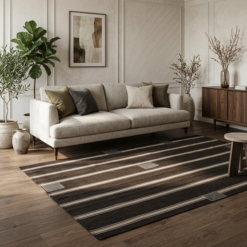 Striped pattern on the Selonia vintage kilim rug – handwoven flatweave in Anatolia, Turkey