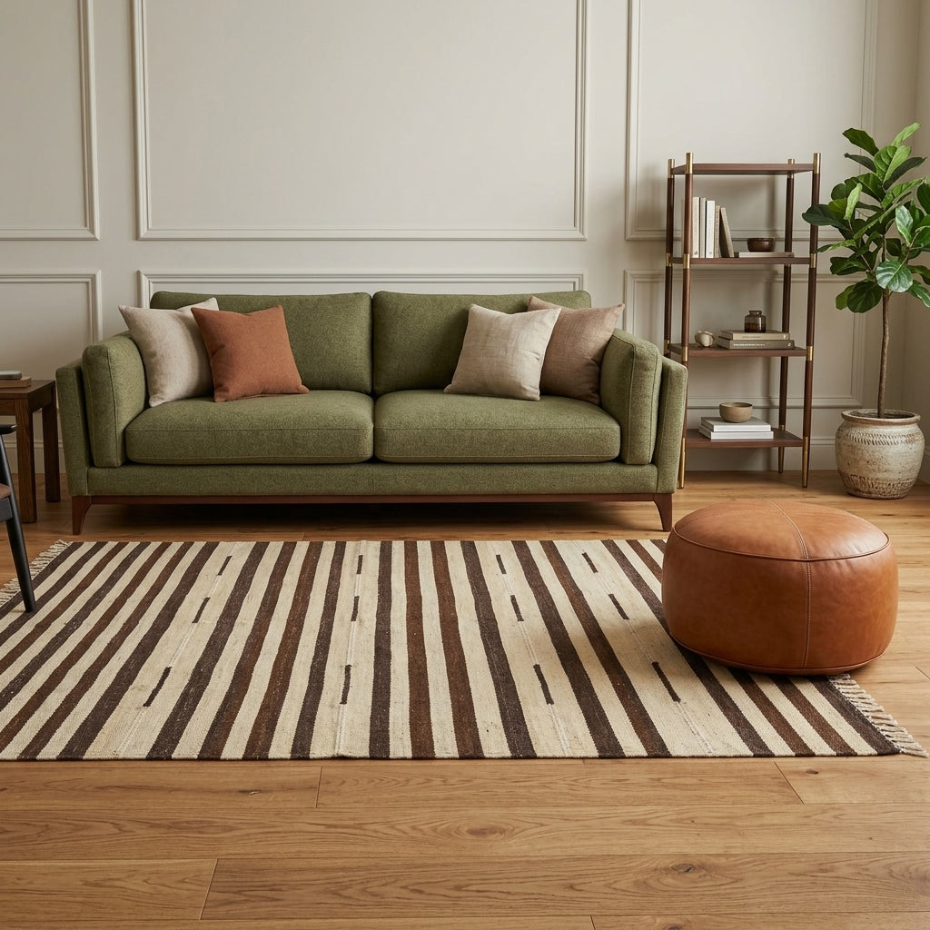 Striped pattern on the Vuslathayat vintage kilim rug – handwoven flatweave in Anatolia, Turkey