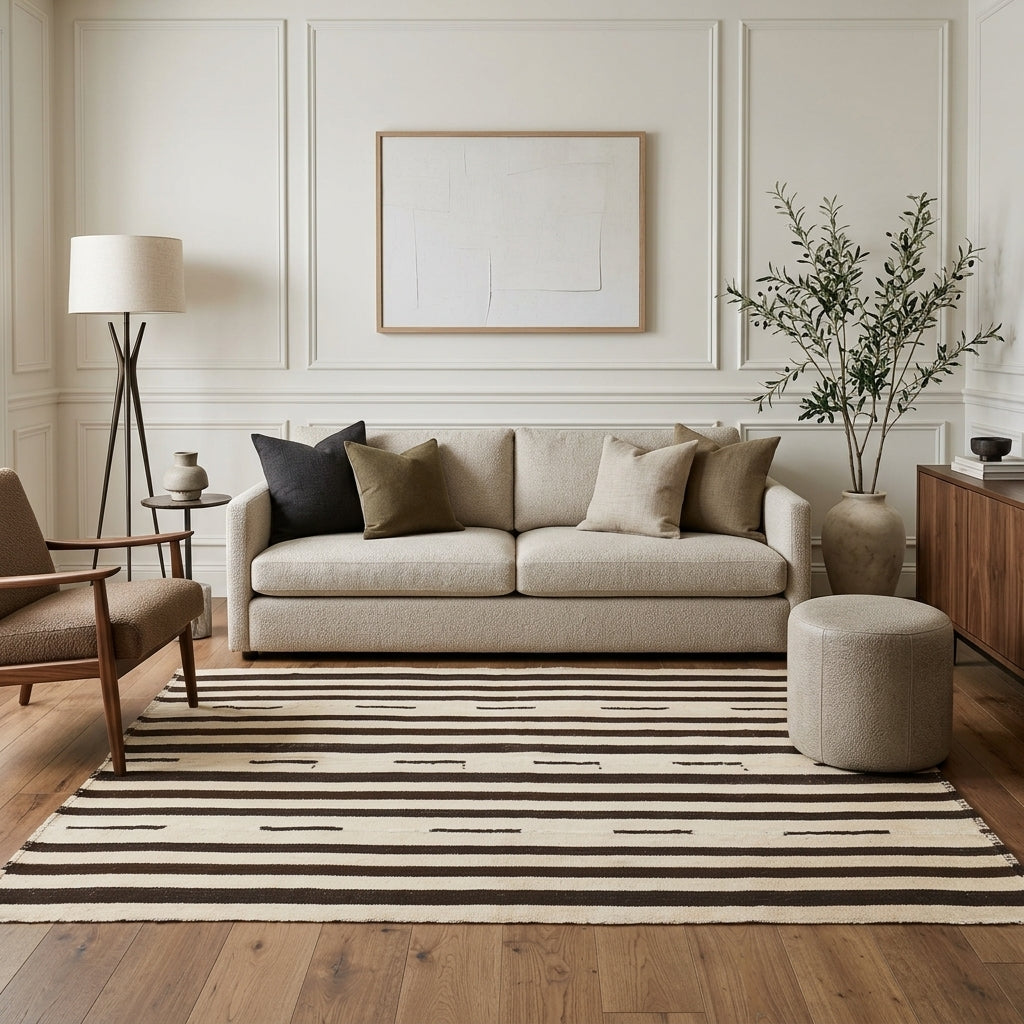 Striped pattern on the Vuslathayat vintage kilim rug – handwoven flatweave in Anatolia, Turkey