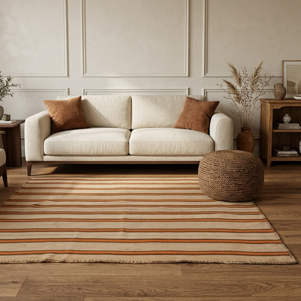 Striped pattern on the Vuslatbike vintage kilim rug – handwoven flatweave in Anatolia, Turkey