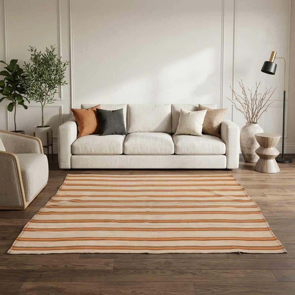 Striped pattern on the Vuslatbike vintage kilim rug – handwoven flatweave in Anatolia, Turkey