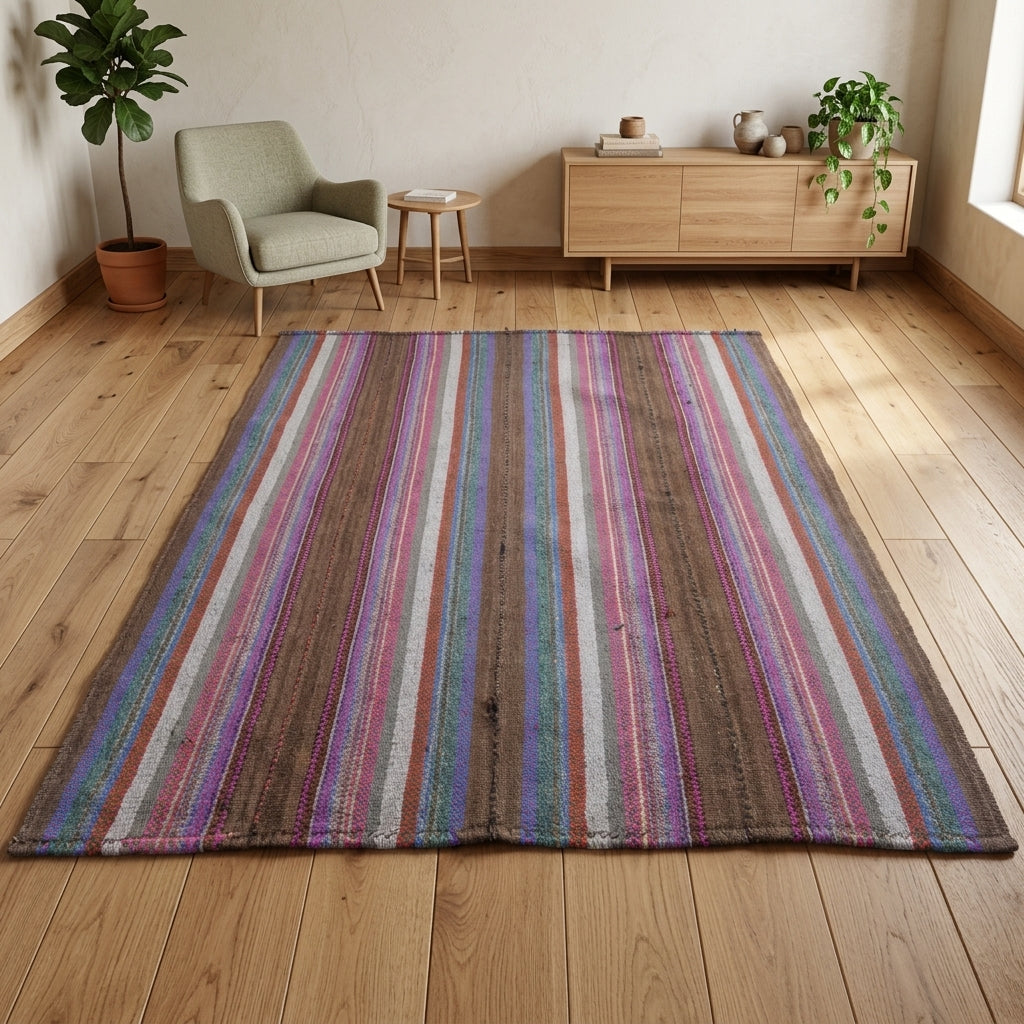 Striped pattern on the Vefasultan vintage kilim rug – handwoven flatweave in Anatolia, Turkey