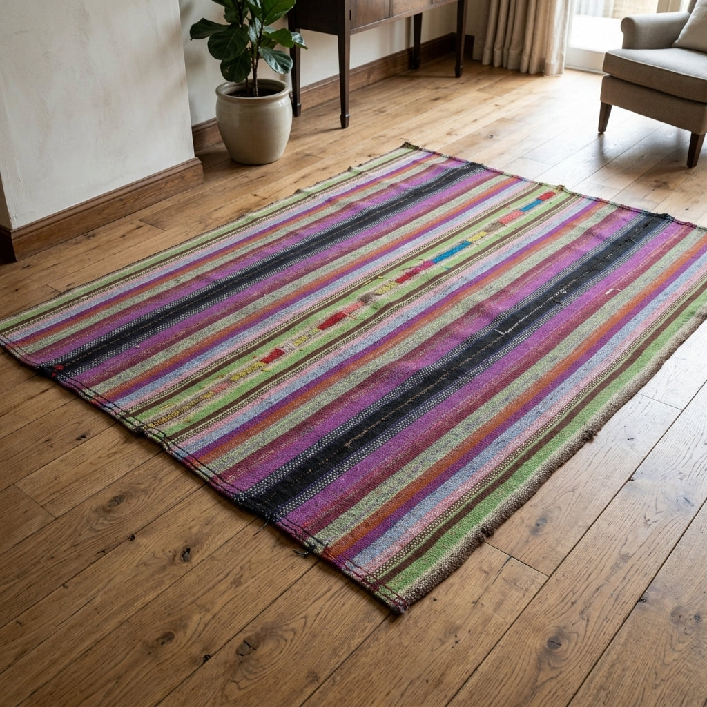 Striped pattern on the Vefaefruz vintage kilim rug – handwoven flatweave in Anatolia, Turkey