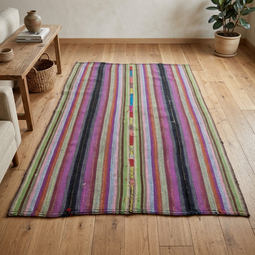 Striped pattern on the Vefaefruz vintage kilim rug – handwoven flatweave in Anatolia, Turkey