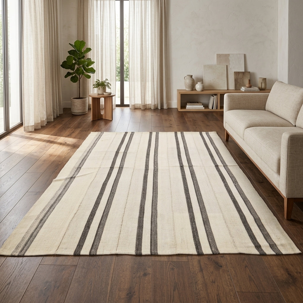 Striped pattern on the Vefabahar vintage kilim rug – handwoven flatweave in Anatolia, Turkey