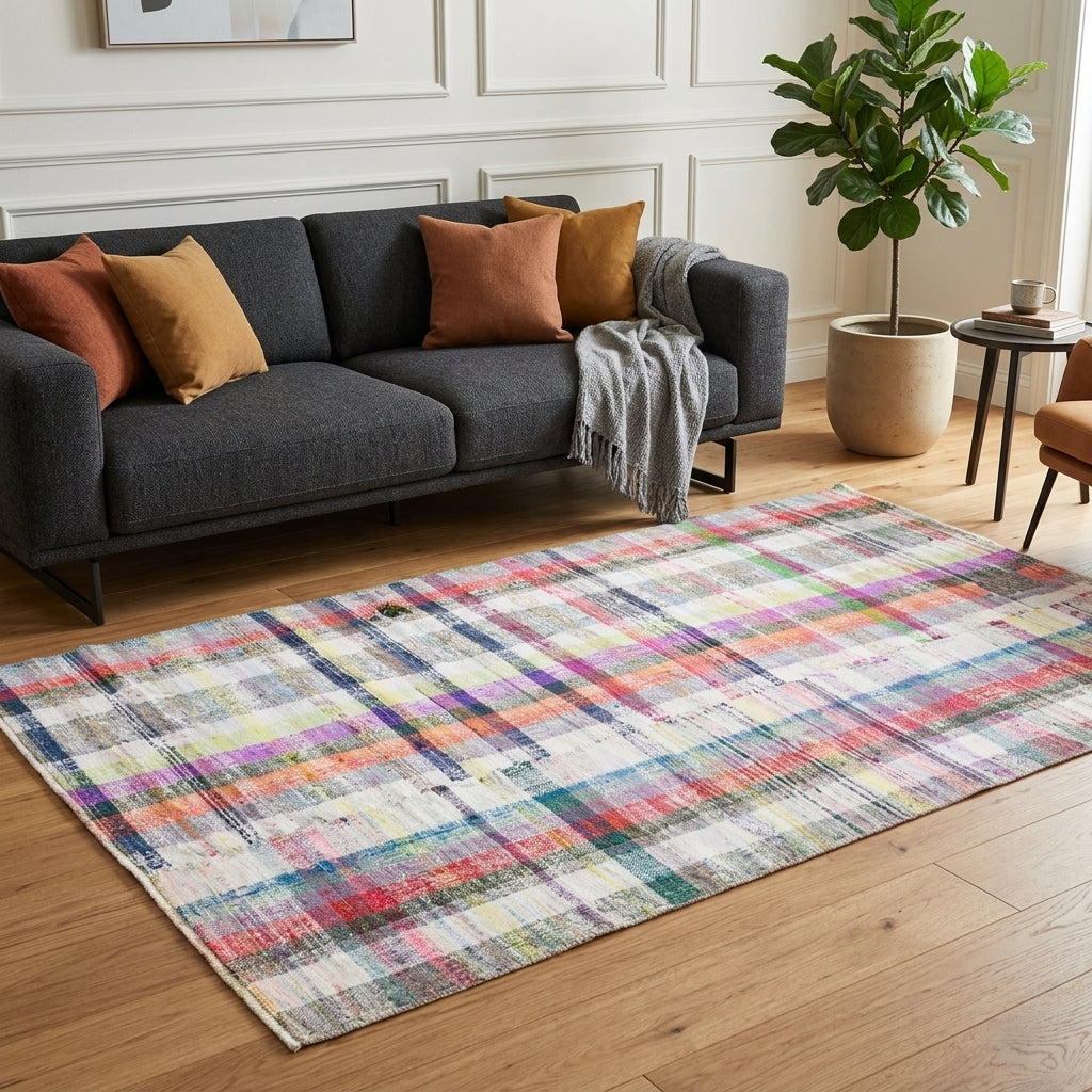 Checkered pattern on the Seherter vintage kilim rug – handwoven flatweave in Anatolia, Turkey