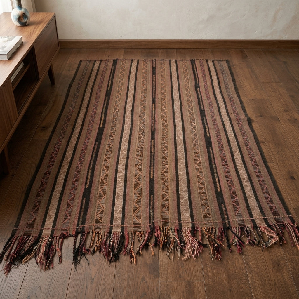 Striped pattern on the Ulker vintage kilim rug – handwoven flatweave in Anatolia, Turkey