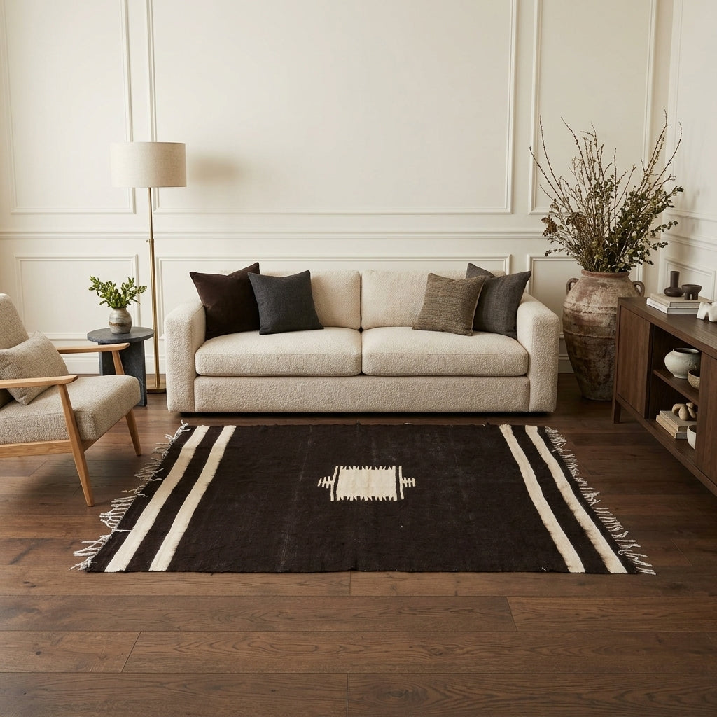 Ikat pattern on the Theothea vintage kilim rug – handwoven flatweave in Anatolia, Turkey