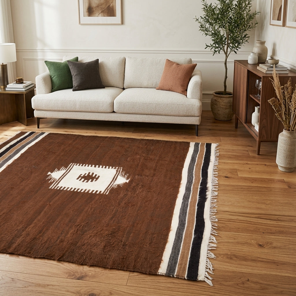 Solid pattern on the Theomira vintage kilim rug – handwoven flatweave in Anatolia, Turkey