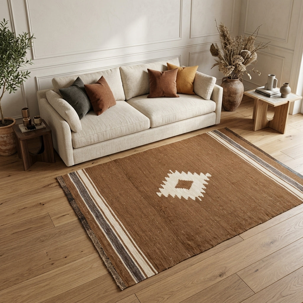 Medallion pattern on the Thalopeleia vintage kilim rug – handwoven flatweave in Anatolia, Turkey