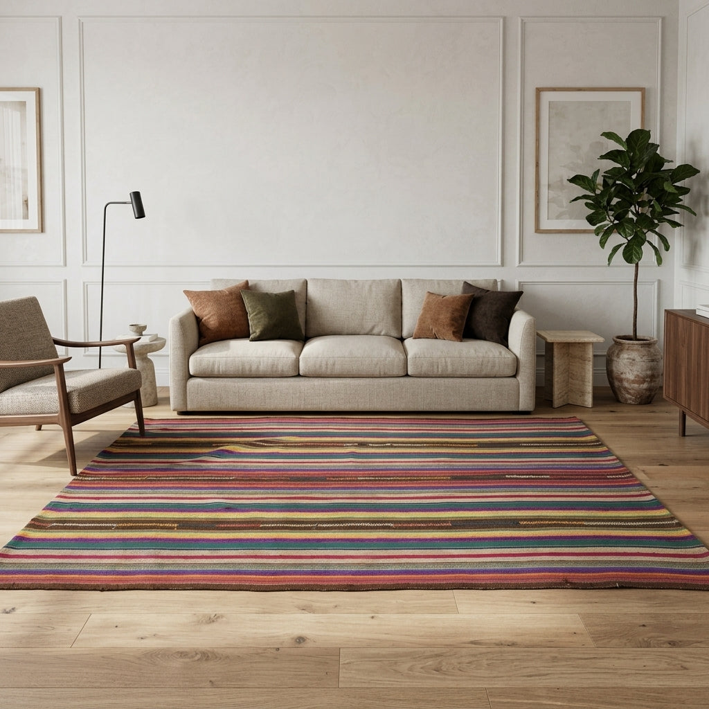 Striped pattern on the Terpsitima vintage kilim rug – handwoven flatweave in Anatolia, Turkey