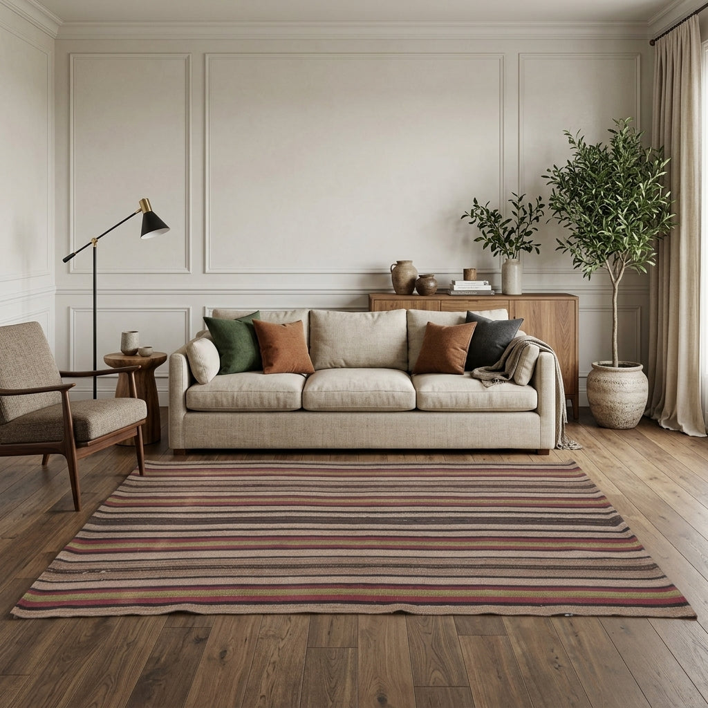 Striped pattern on the Terpsithea vintage kilim rug – handwoven flatweave in Anatolia, Turkey
