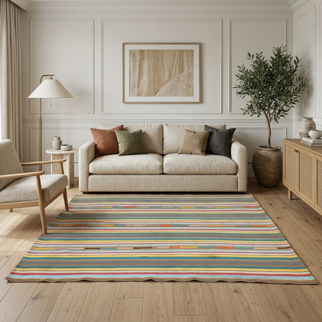 Striped pattern on the Terpsirhoda vintage kilim rug – handwoven flatweave in Anatolia, Turkey