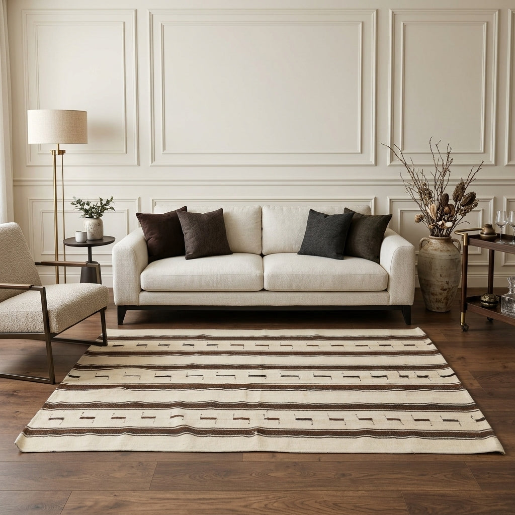 Striped pattern on the Tarabter vintage kilim rug – handwoven flatweave in Anatolia, Turkey