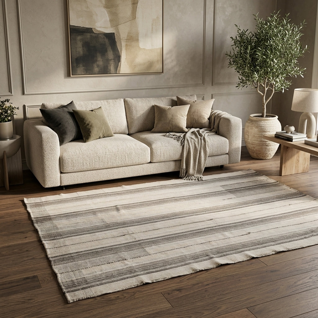 Striped pattern on the Tarabnur vintage kilim rug – handwoven flatweave in Anatolia, Turkey