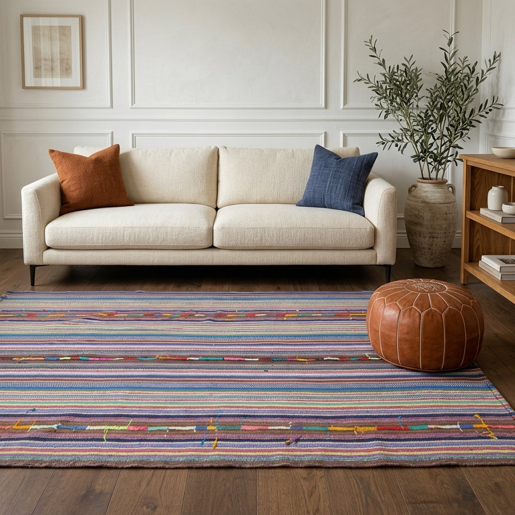 Striped pattern on the Sura vintage kilim rug – handwoven flatweave in Anatolia, Turkey