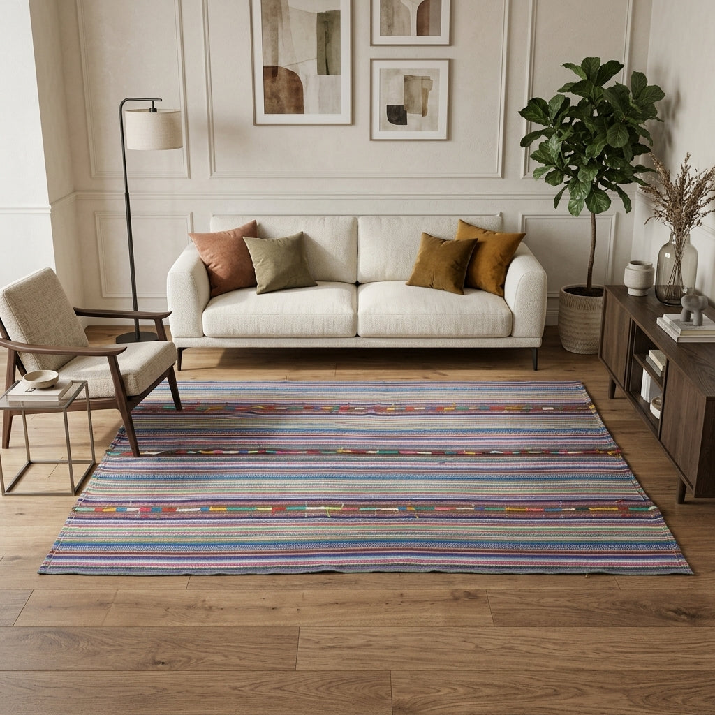 Striped pattern on the Sura vintage kilim rug – handwoven flatweave in Anatolia, Turkey