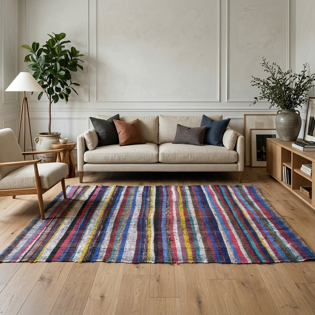 Ikat pattern on the Sultanzade vintage kilim rug – handwoven flatweave in Anatolia, Turkey