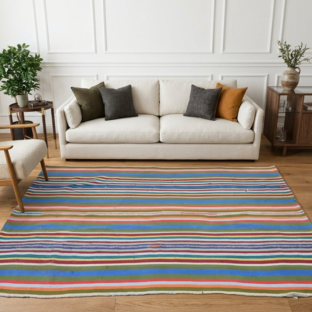Striped pattern on the Sucihan vintage kilim rug – handwoven flatweave in Anatolia, Turkey