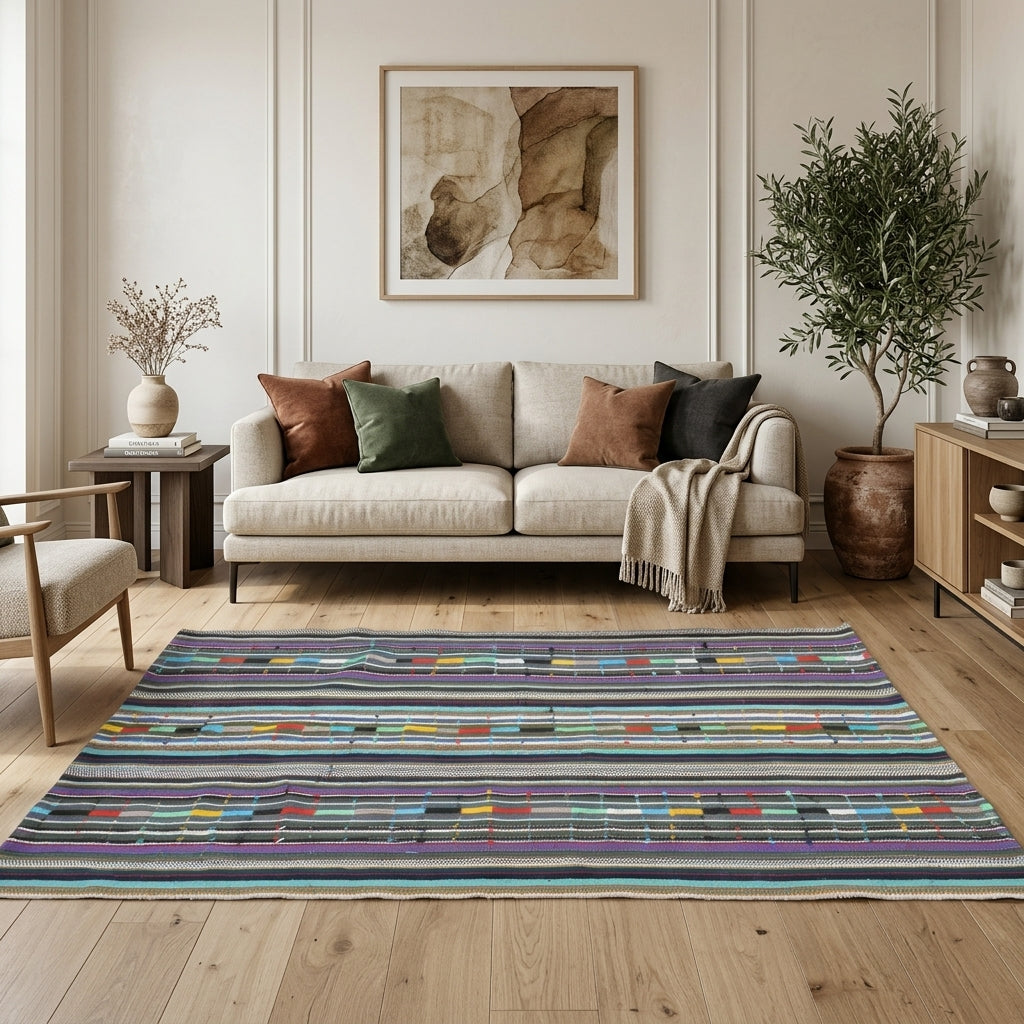 Striped pattern on the Stenophile vintage kilim rug – handwoven flatweave in Anatolia, Turkey