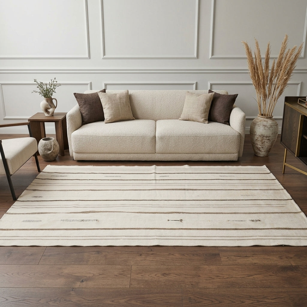 Striped pattern on the Stenanthe vintage kilim rug – handwoven flatweave in Anatolia, Turkey