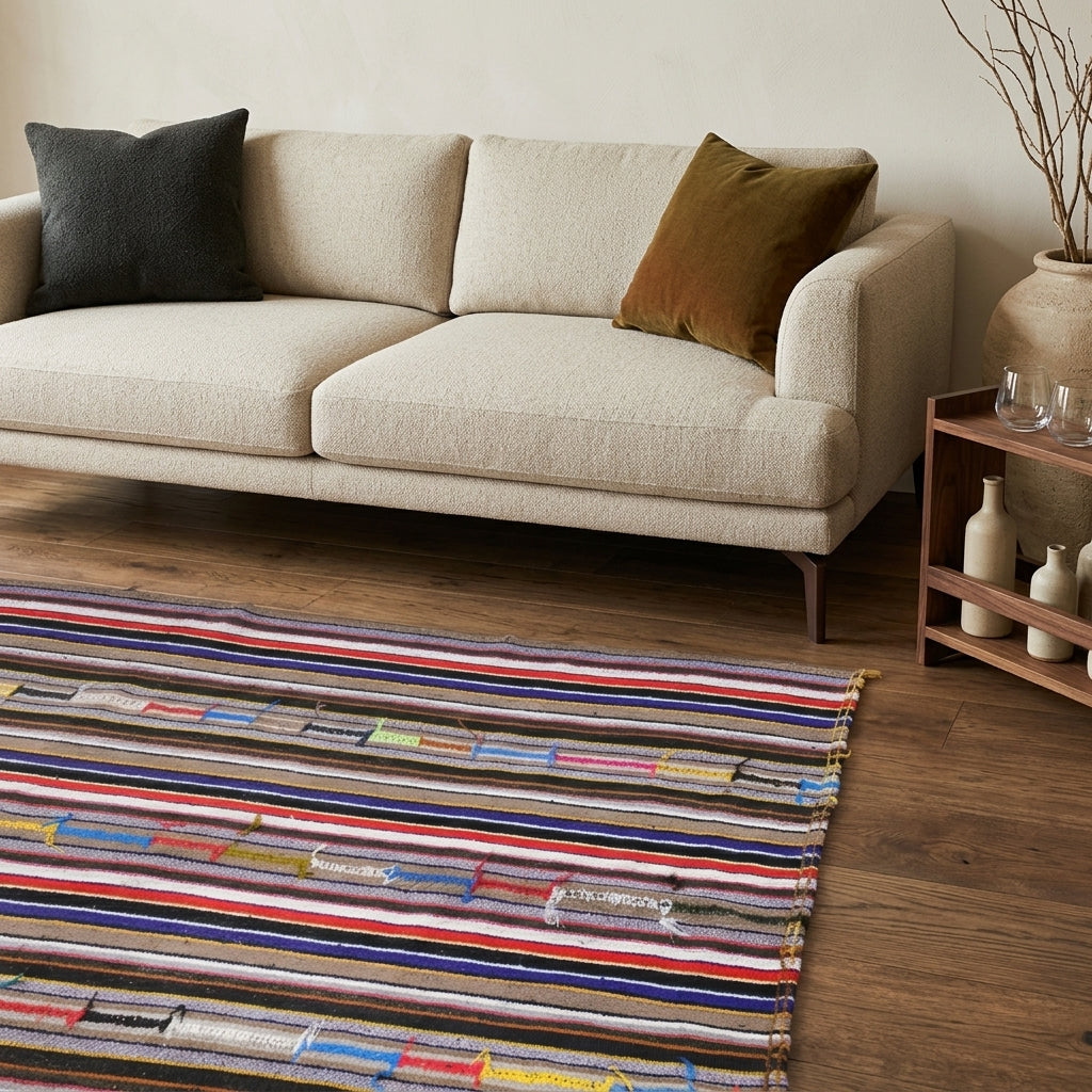 Striped pattern on the Smaragdotima vintage kilim rug – handwoven flatweave in Anatolia, Turkey