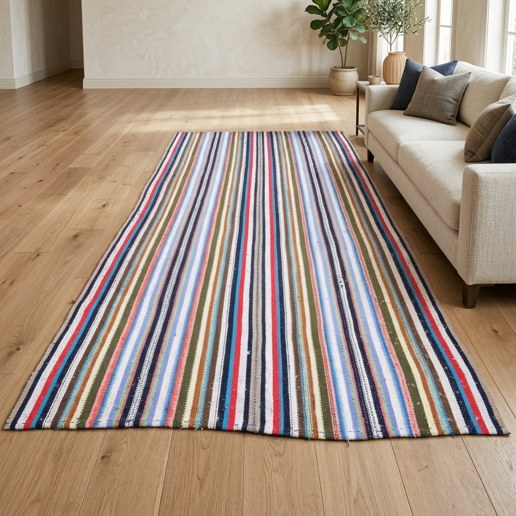 Striped pattern on the Sanemsu vintage kilim rug – handwoven flatweave in Anatolia, Turkey